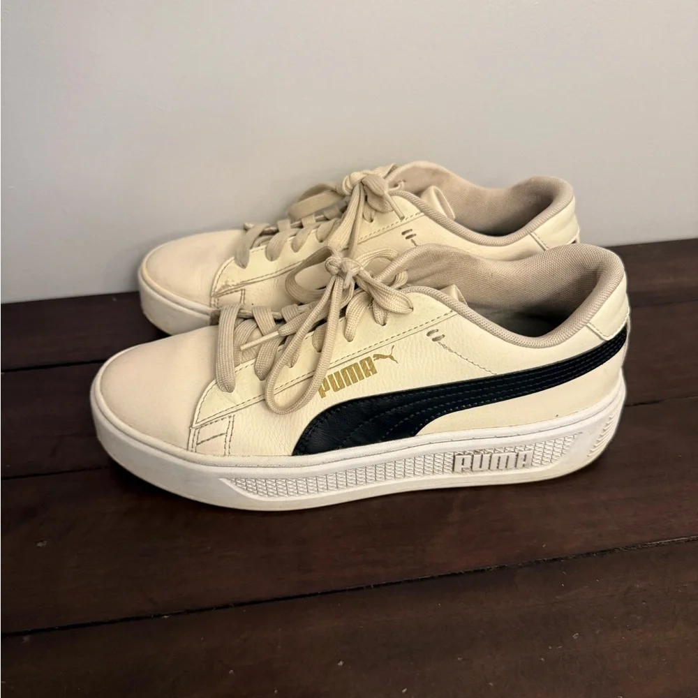 Puma Beige and Black Casual Sneakers